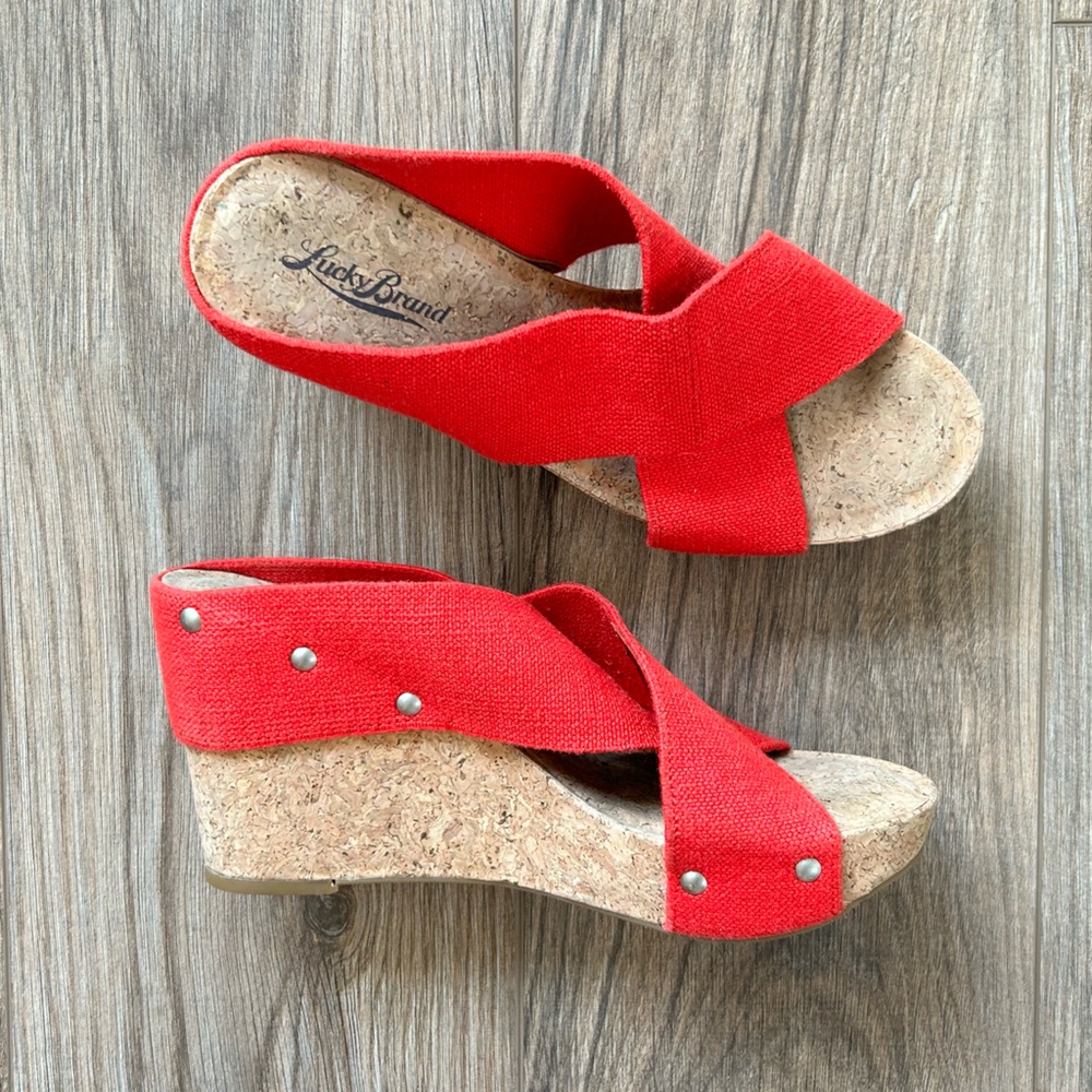 Lucky Brand Red Cork Wedge Sandals | 8 - like new!